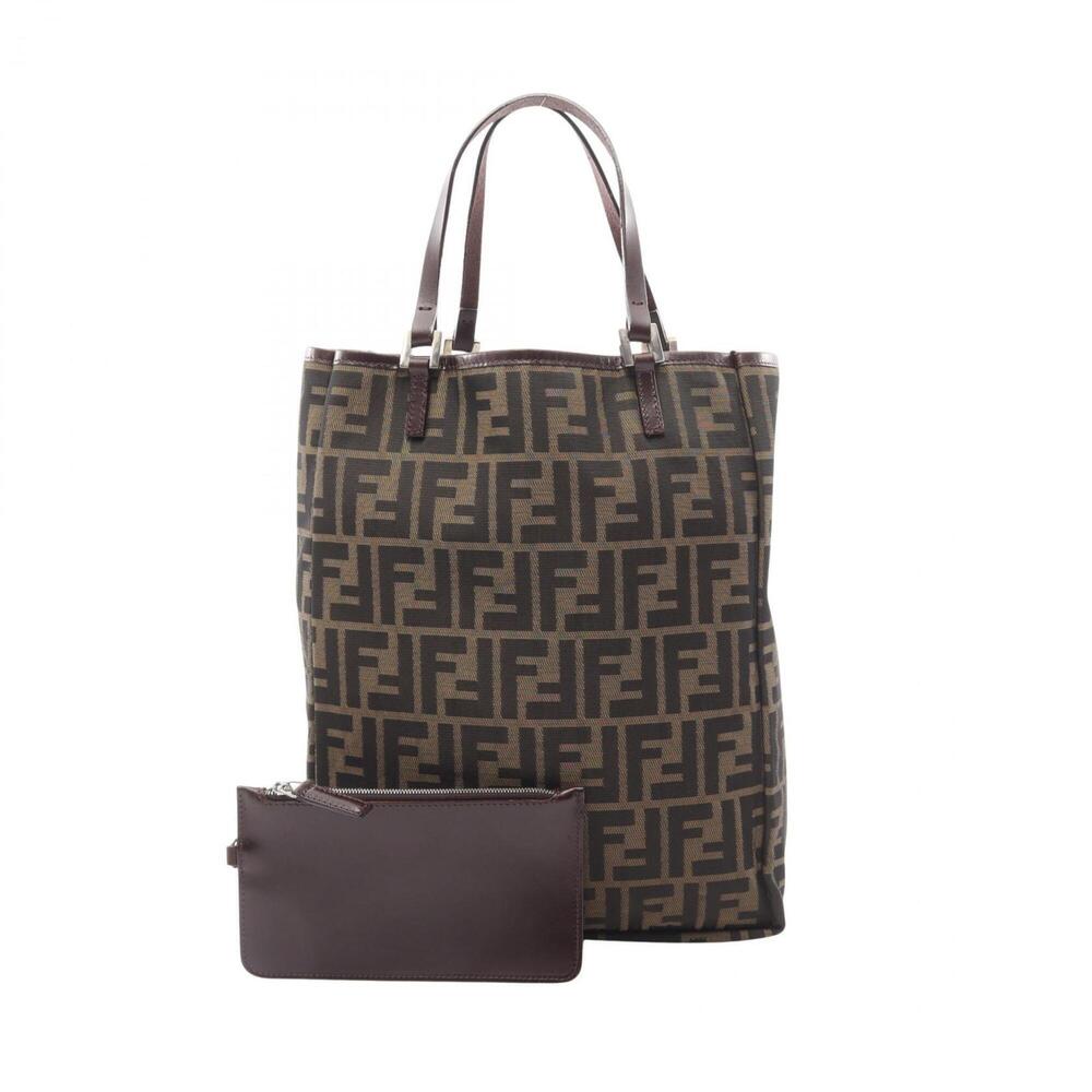 Fendi Zucca Tote Bag Handbag Canvas Leather Women's Brown